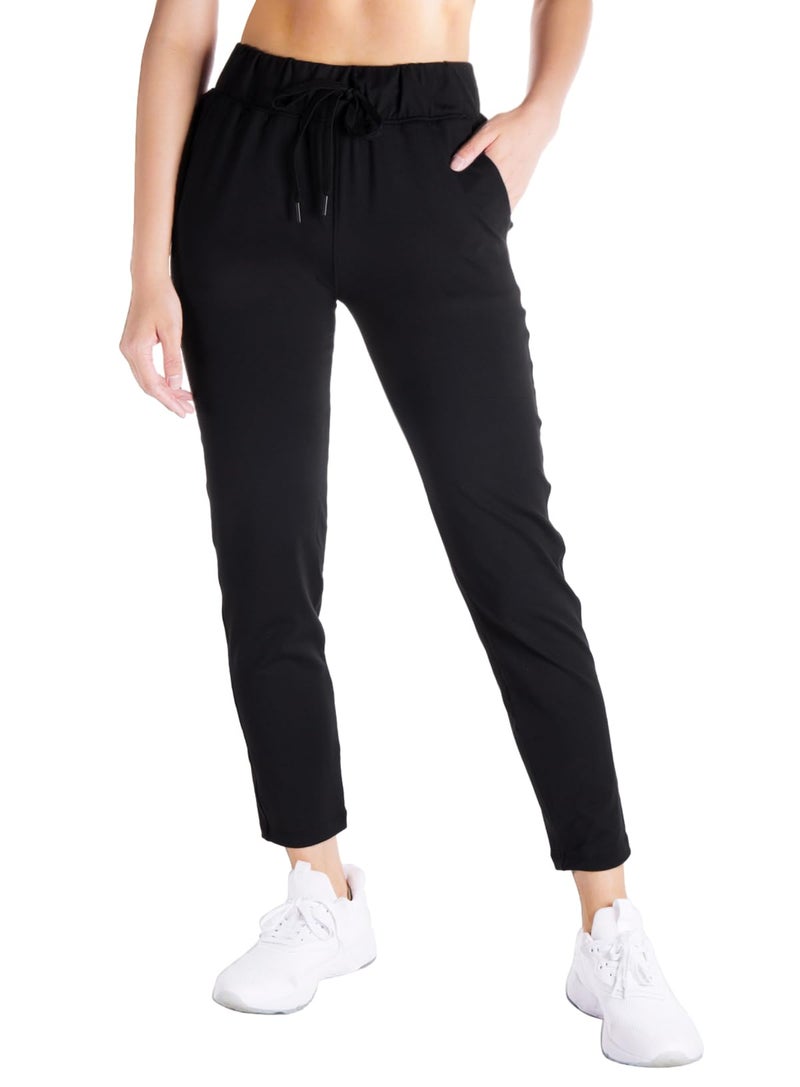 Yogipace Women's 7/8 On The Go Pants, Drawstring Casual Lounge Joggers, Everyday Travel Pants,Black,27",Size M - Image 1